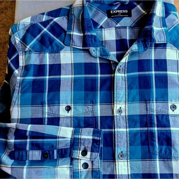 Express Other - Express Teal Plaid Classic Button-up Shirt Men's Large cotton long sleeve casual